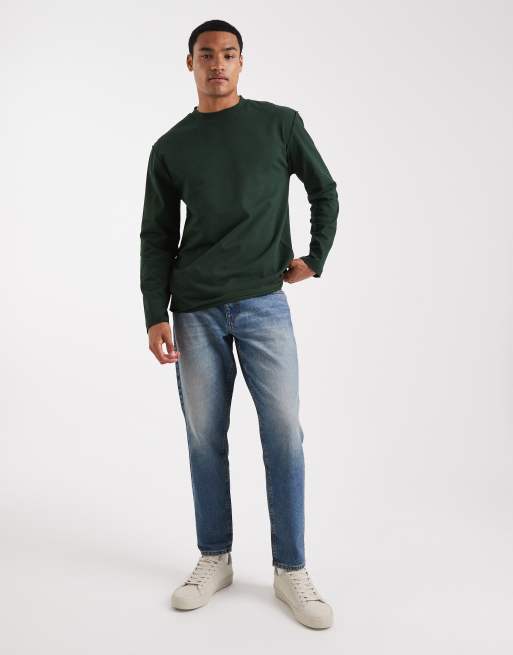 ASOS DESIGN heavyweight relaxed long sleeve t-shirt with raw hem in dark green, 2 of 5