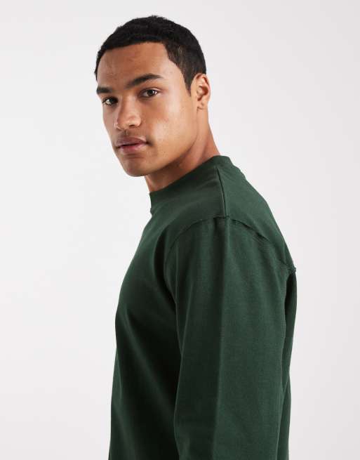 ASOS DESIGN heavyweight relaxed long sleeve t-shirt with raw hem in dark green, 4 of 5