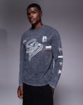 [ASOS DESIGN] ASOS DESIGN heavyweight relaxed long sleeve t-shirt with street graphic in washed black-Grey S Asphalt