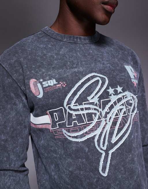 ASOS DESIGN heavyweight relaxed long sleeve t-shirt with street graphic in washed black