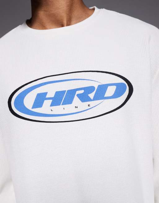 ASOS DESIGN heavyweight relaxed long sleeve T-shirt with street graphics in cream waffle