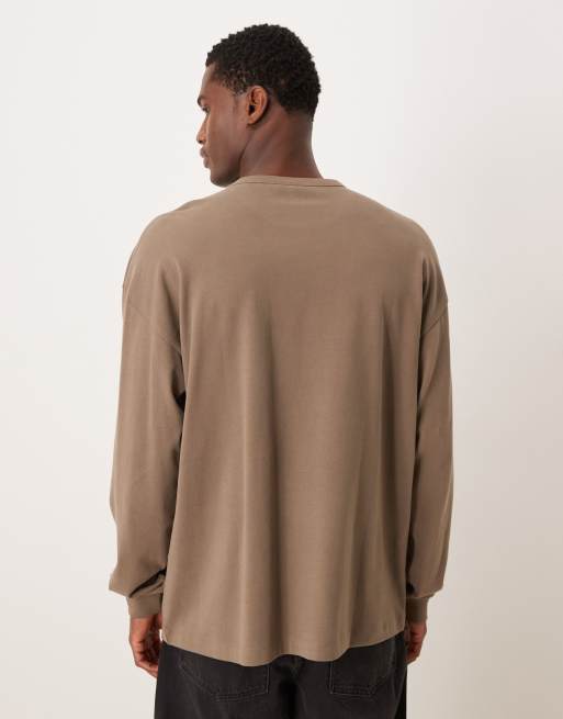 ASOS DESIGN heavyweight relaxed long sleeve t-shirt with text chest graphic in grey emerised fabric, 3 of 5