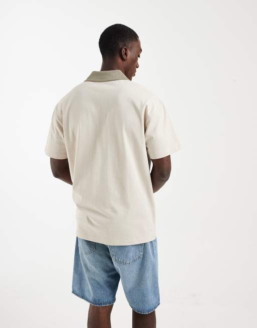 ASOS DESIGN heavyweight relaxed polo in beige, 2 of 5