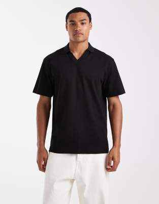 Asos Design Heavyweight Relaxed Polo In Black