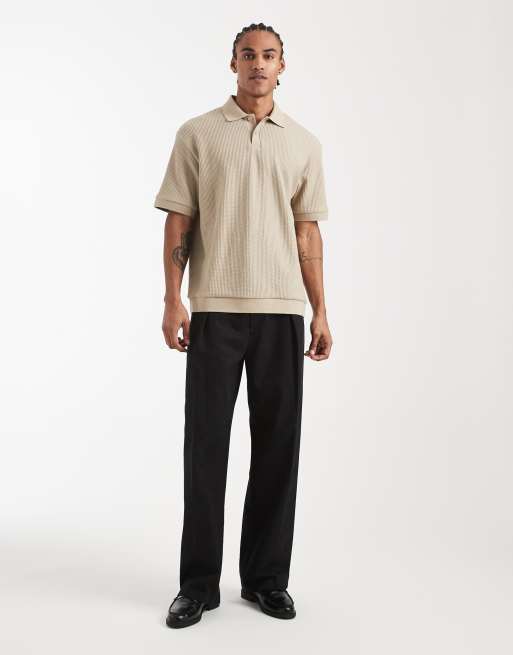ASOS DESIGN heavyweight relaxed polo shirt in beige brushed cotton , 2 of 5
