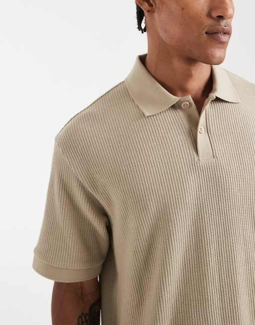 ASOS DESIGN heavyweight relaxed polo shirt in beige brushed cotton , 5 of 5