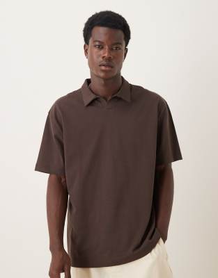 heavyweight relaxed polo shirt in brown