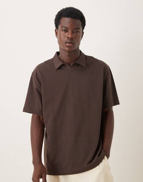 ASOS DESIGN heavyweight relaxed polo shirt in brown - view 1