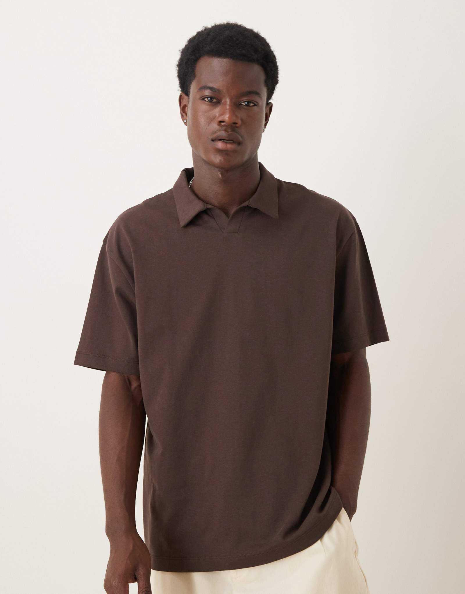 Футболка-поло ASOS DESIGN heavyweight свободного кроя коричневого цвета