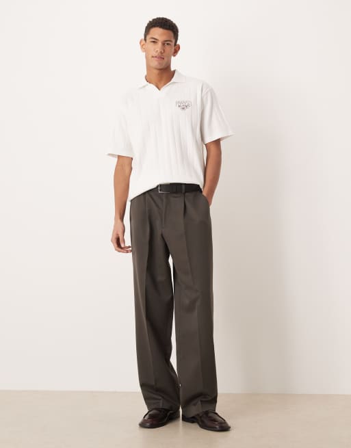 ASOS DESIGN heavyweight relaxed polo shirt with chest embroidery in white texture, 2 of 5