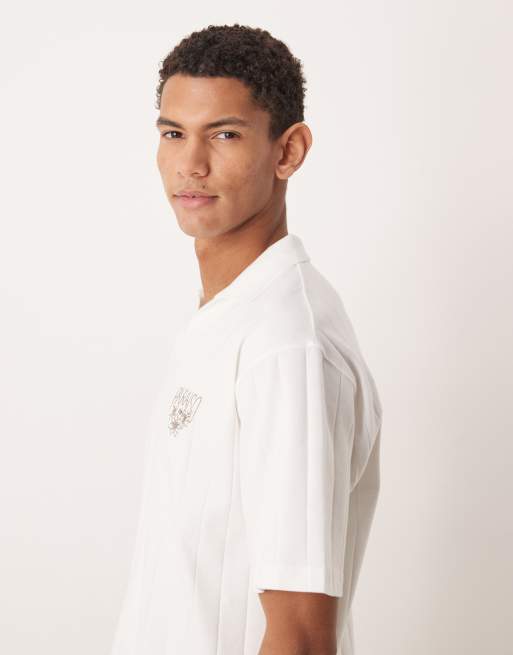 ASOS DESIGN heavyweight relaxed polo shirt with chest embroidery in white texture, 4 of 5