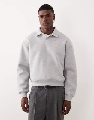 ASOS DESIGN heavyweight relaxed polo sweatshirt in scuba-style fabric in gray | ASOS