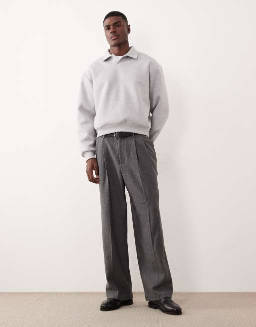 ASOS DESIGN heavyweight relaxed polo sweatshirt in scuba-style fabric in gray