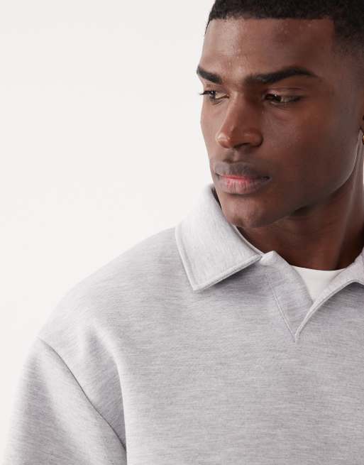 ASOS DESIGN heavyweight relaxed polo sweatshirt in scuba-style fabric in gray