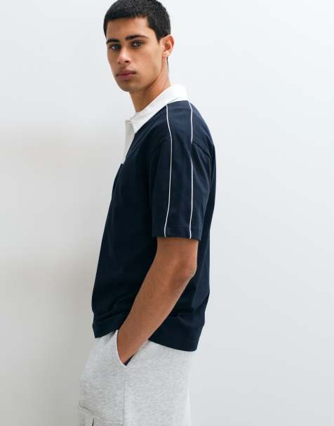 ASOS DESIGN heavyweight relaxed polo with contrast tipping in navy