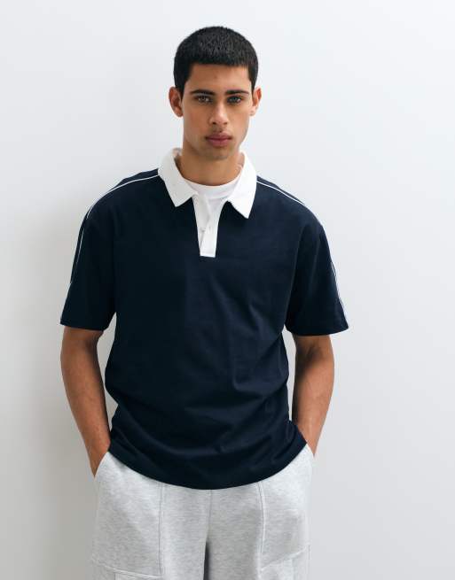 ASOS DESIGN heavyweight relaxed polo with contrast tipping in navy | ASOS
