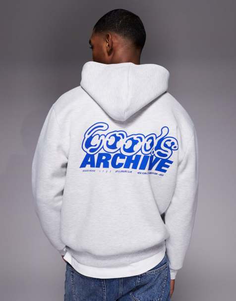 ASOS DESIGN heavyweight relaxed printed scuba-style fabric hoodie in grey marl - LGREY - view 1