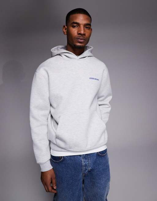 ASOS DESIGN heavyweight relaxed printed scuba-style fabric hoodie in grey marl, 3 of 5