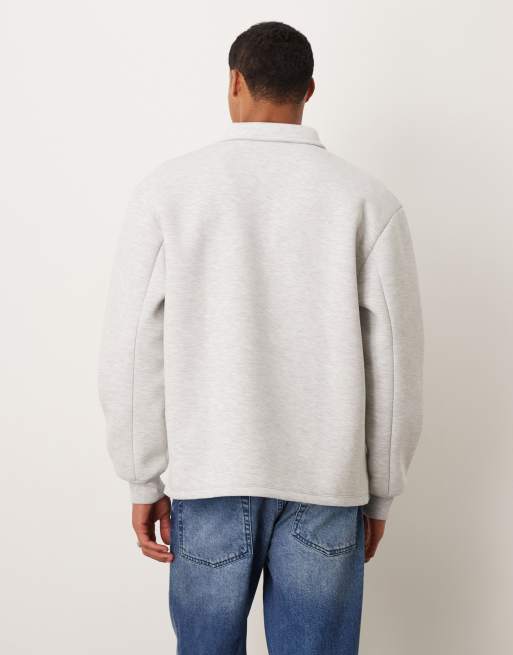 ASOS DESIGN heavyweight relaxed quarter zip sweatshirt in scuba-style fabric in ice marl  - WHITE, 3 of 5