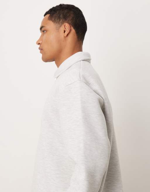 ASOS DESIGN heavyweight relaxed quarter zip sweatshirt in scuba-style fabric in ice marl, 4 of 5