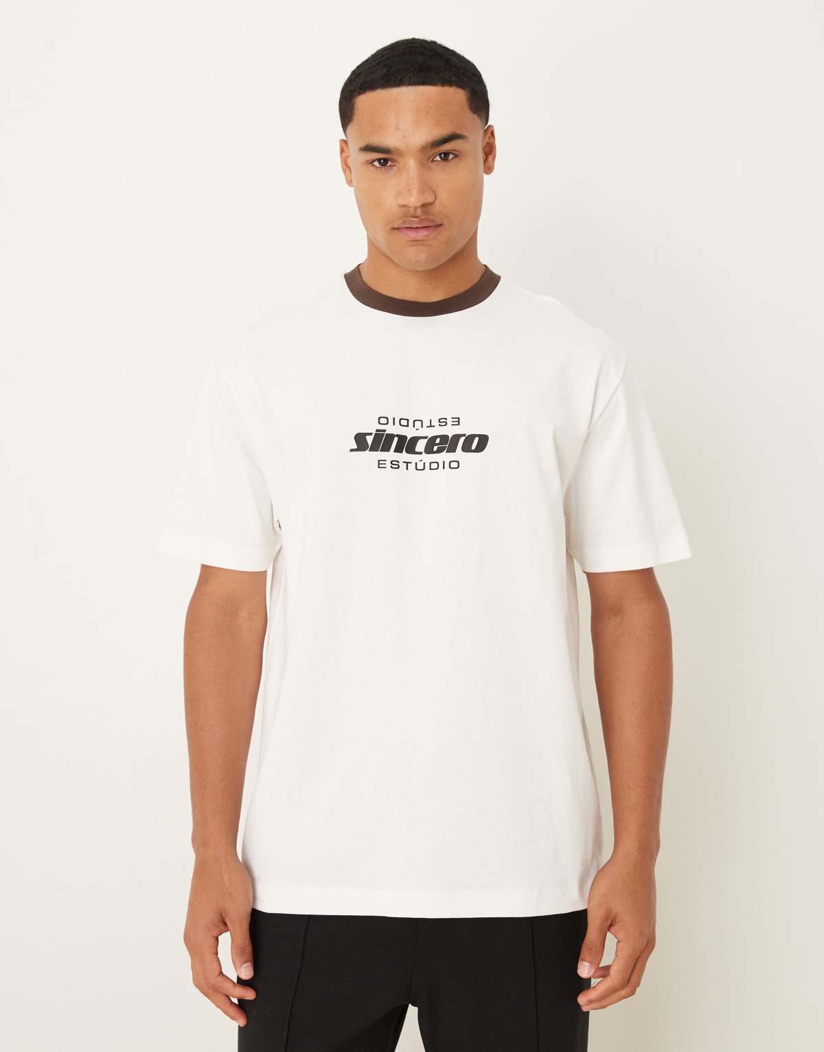 ASOS DESIGN heavyweight relaxed ringer t-shirt with print in off white