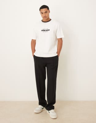 Asos Design Heavyweight Relaxed Ringer T-shirt With Print In Gray