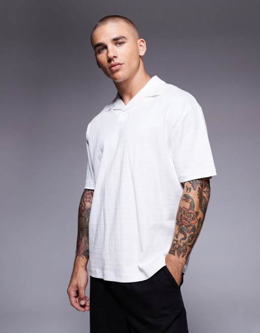 ASOS DESIGN heavyweight relaxed square texture polo in white