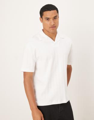 Asos Design Heavyweight Relaxed Square Texture Polo Shirt In White