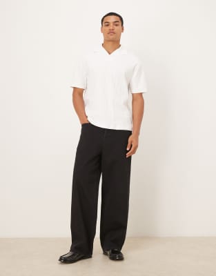 Asos Design Heavyweight Relaxed Square Texture Polo Shirt In White