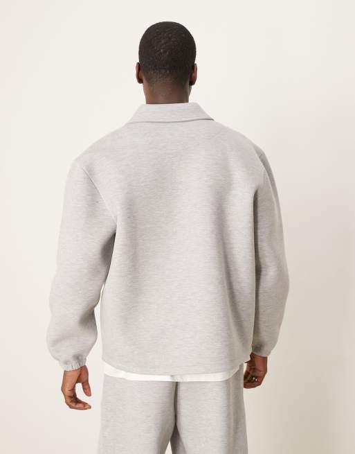 ASOS DESIGN heavyweight relaxed sweatshirt with fixed hem in scuba-style fabric in grey marl - GREY, 3 of 4