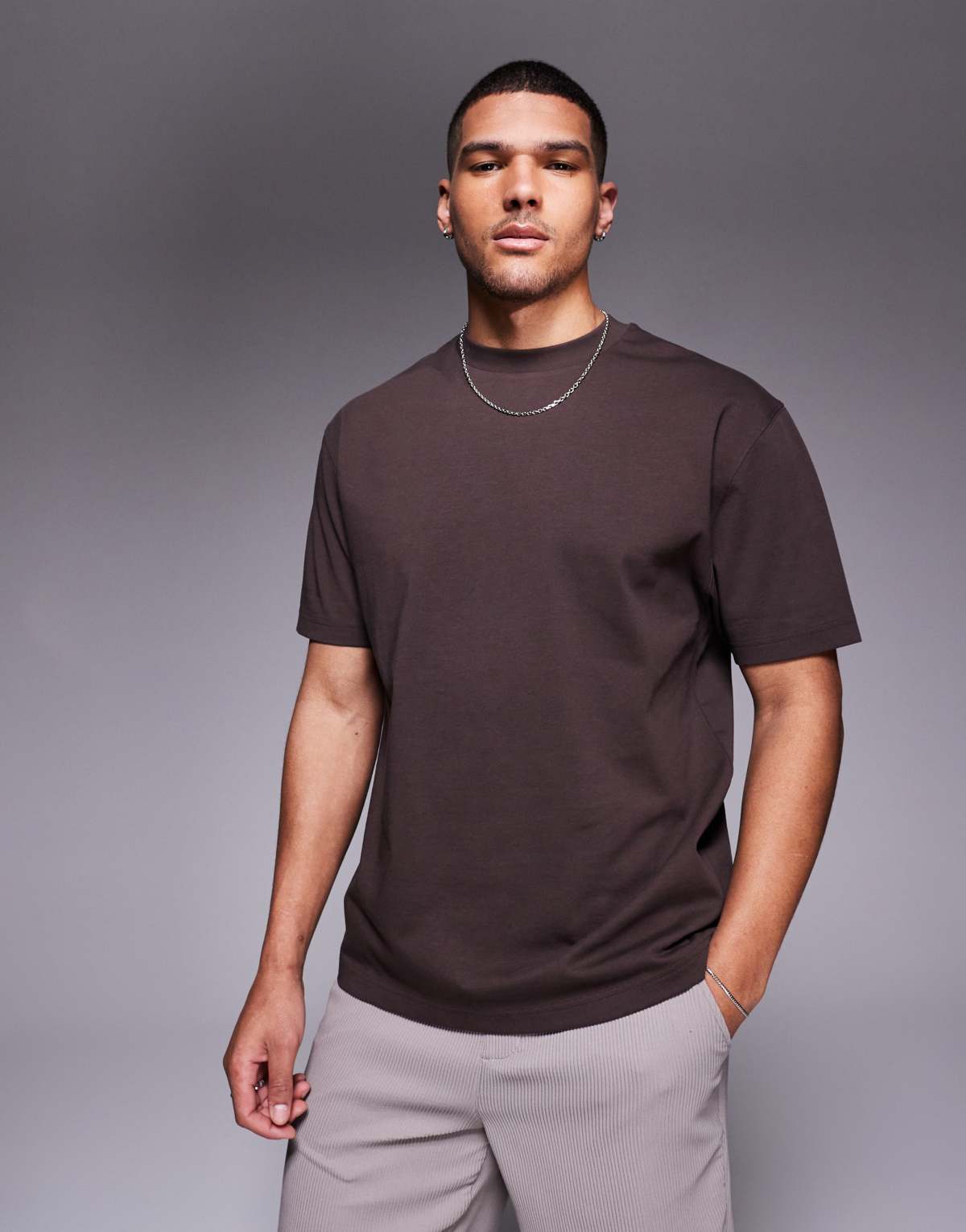 ASOS DESIGN heavyweight relaxed t-shirt 240gsm in brown - BROWN