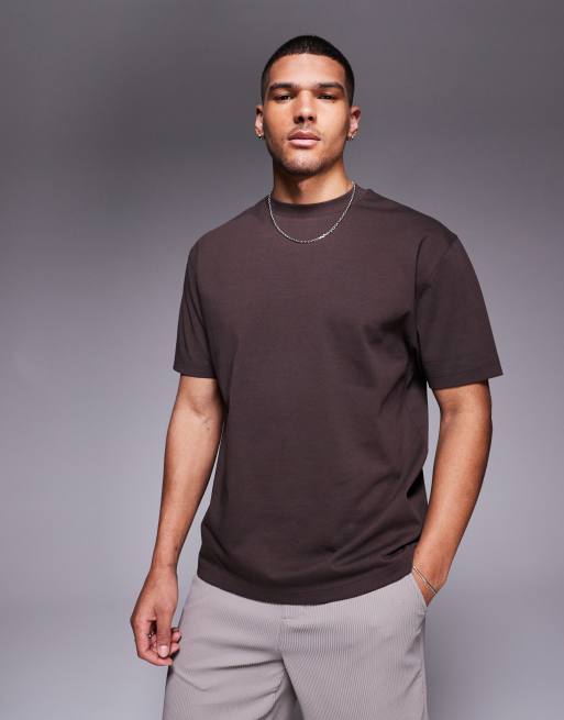 ASOS DESIGN heavyweight relaxed t-shirt 240gsm in brown - BROWN