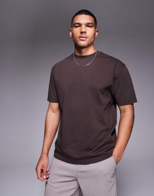 Asos Design Heavyweight Relaxed T-shirt 240gsm In Brown
