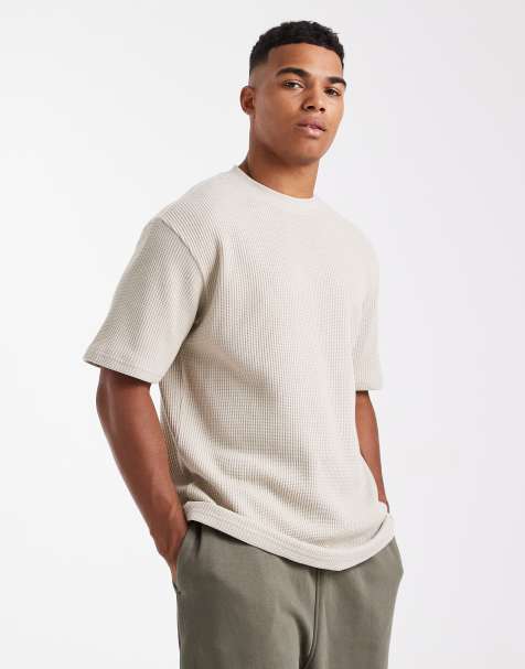 ASOS DESIGN heavyweight relaxed t-shirt in beige waffle - view 1