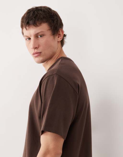 ASOS DESIGN heavyweight relaxed t-shirt in brown brushed cotton , 4 of 5