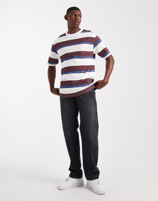 ASOS DESIGN heavyweight relaxed T-shirt in burgundy and cream stripe, 2 of 5