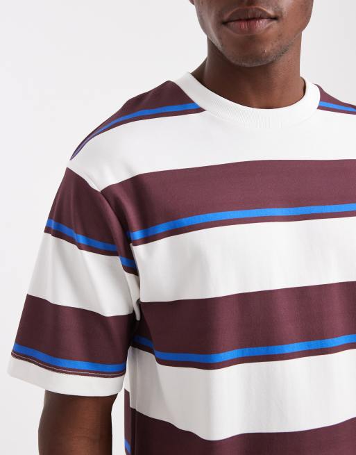 ASOS DESIGN heavyweight relaxed T-shirt in burgundy and cream stripe, 5 of 5