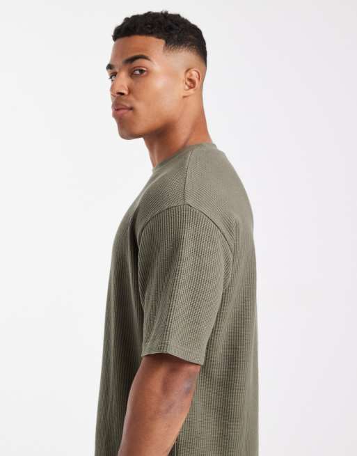 ASOS DESIGN heavyweight relaxed T-shirt in khaki waffle , 4 of 5