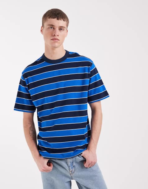 ASOS DESIGN heavyweight relaxed t-shirt in navy and blue stripe