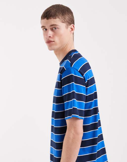 ASOS DESIGN heavyweight relaxed t-shirt in navy and blue stripes, 4 of 5