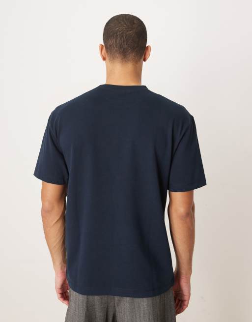 ASOS DESIGN heavyweight relaxed t-shirt in navy brushed cotton, 3 of 5