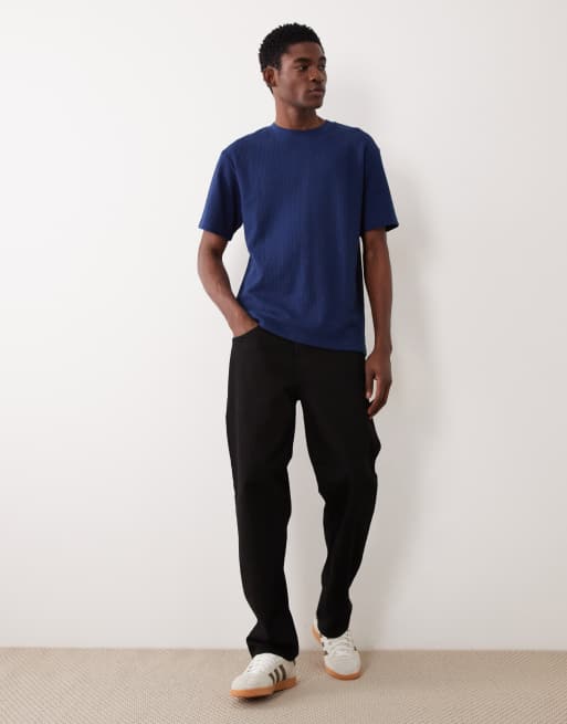ASOS DESIGN heavyweight relaxed T-shirt in navy waffle, 2 of 5