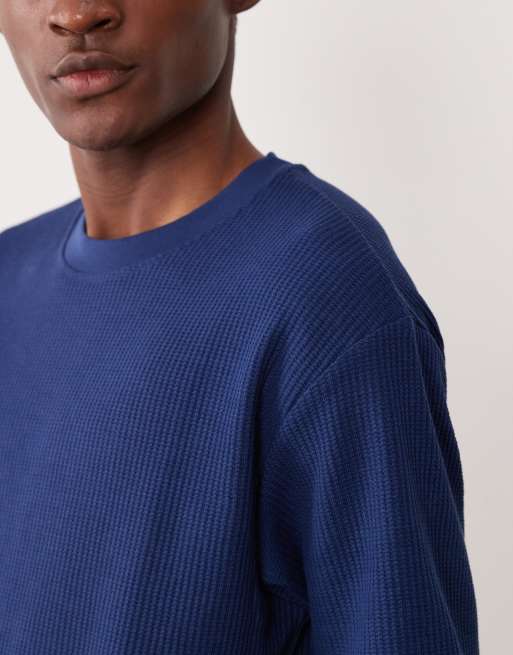 ASOS DESIGN heavyweight relaxed T-shirt in navy waffle, 3 of 5