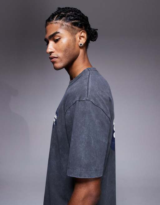 ASOS DESIGN heavyweight relaxed t-shirt in with text graphic in washed grey  , 3 of 5