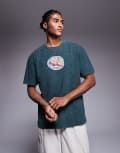 [ASOS DESIGN] ASOS DESIGN heavyweight relaxed t-shirt with chest graphic in washed dark green M Pine grove