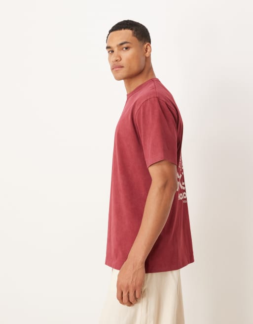 ASOS DESIGN heavyweight relaxed t-shirt with city graphic in washed red  , 5 of 5