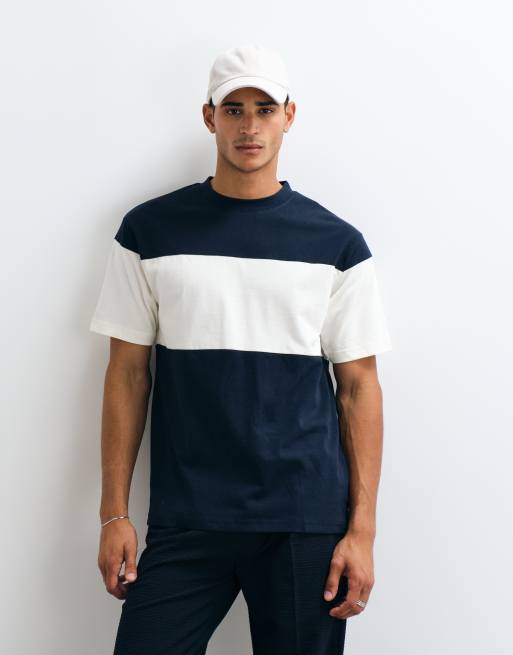ASOS DESIGN heavyweight relaxed t-shirt with contrast panel in navy, 3 of 5