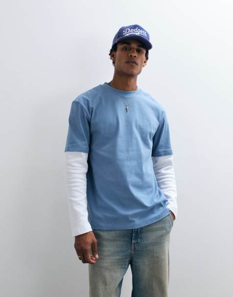 ASOS DESIGN heavyweight relaxed t-shirt with double layer in blue and white waffle - view 1