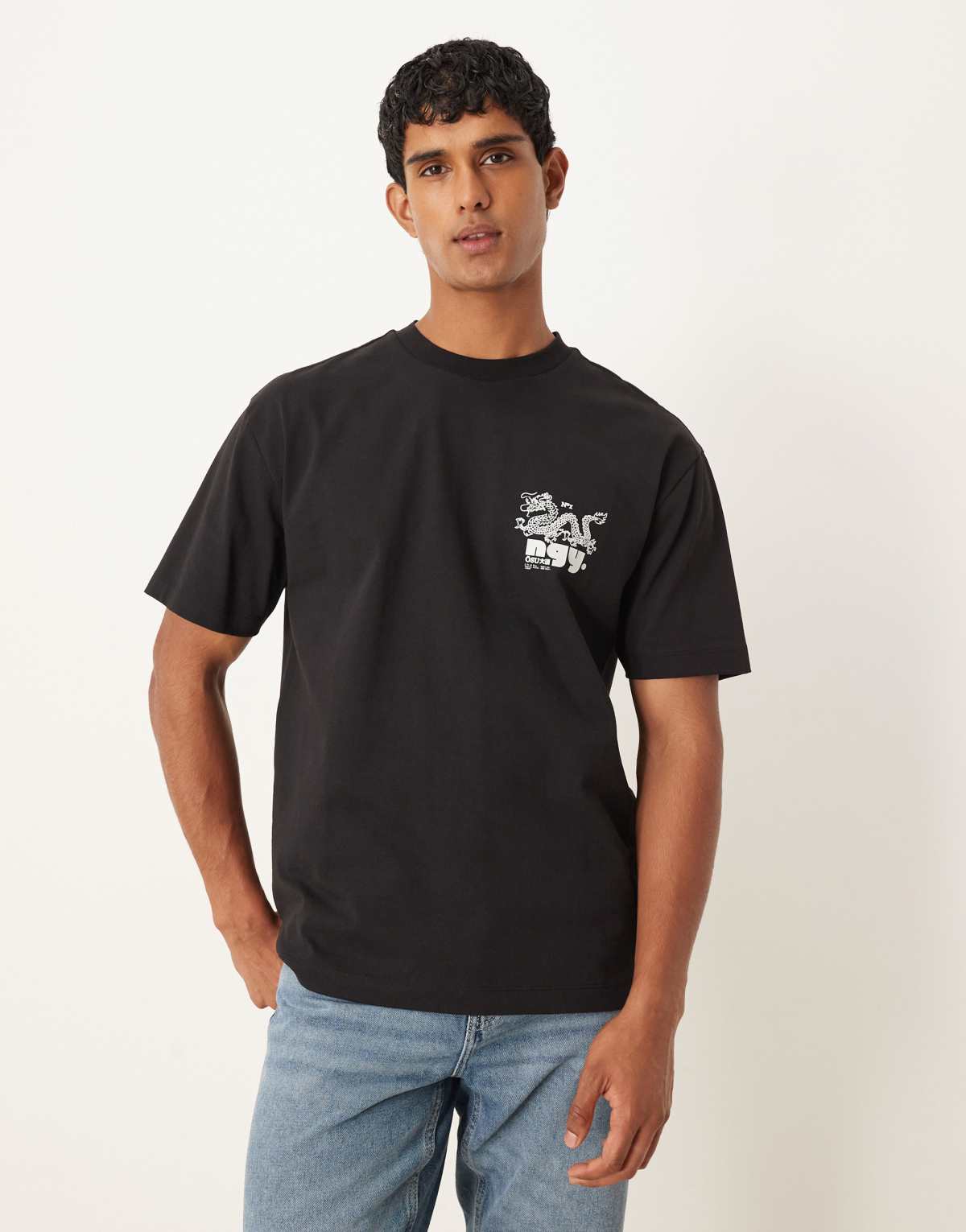 ASOS DESIGN heavyweight relaxed t-shirt with dragon print in charcoal