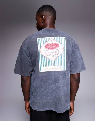 Asos Design Heavyweight Relaxed T-shirt With Drinks Graphics In Gray